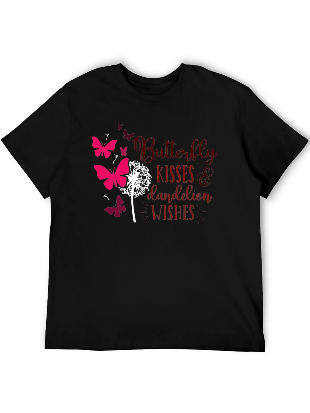 Butterfly Kisses Dandelion Wishes Black T-Shirt