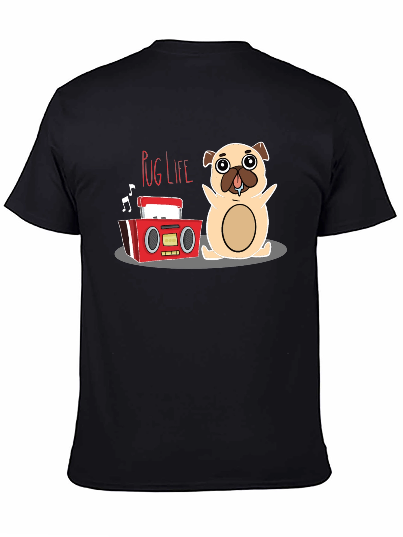 Pug Life Graphic Tee - Cute Cartoon Dog & Boombox Design