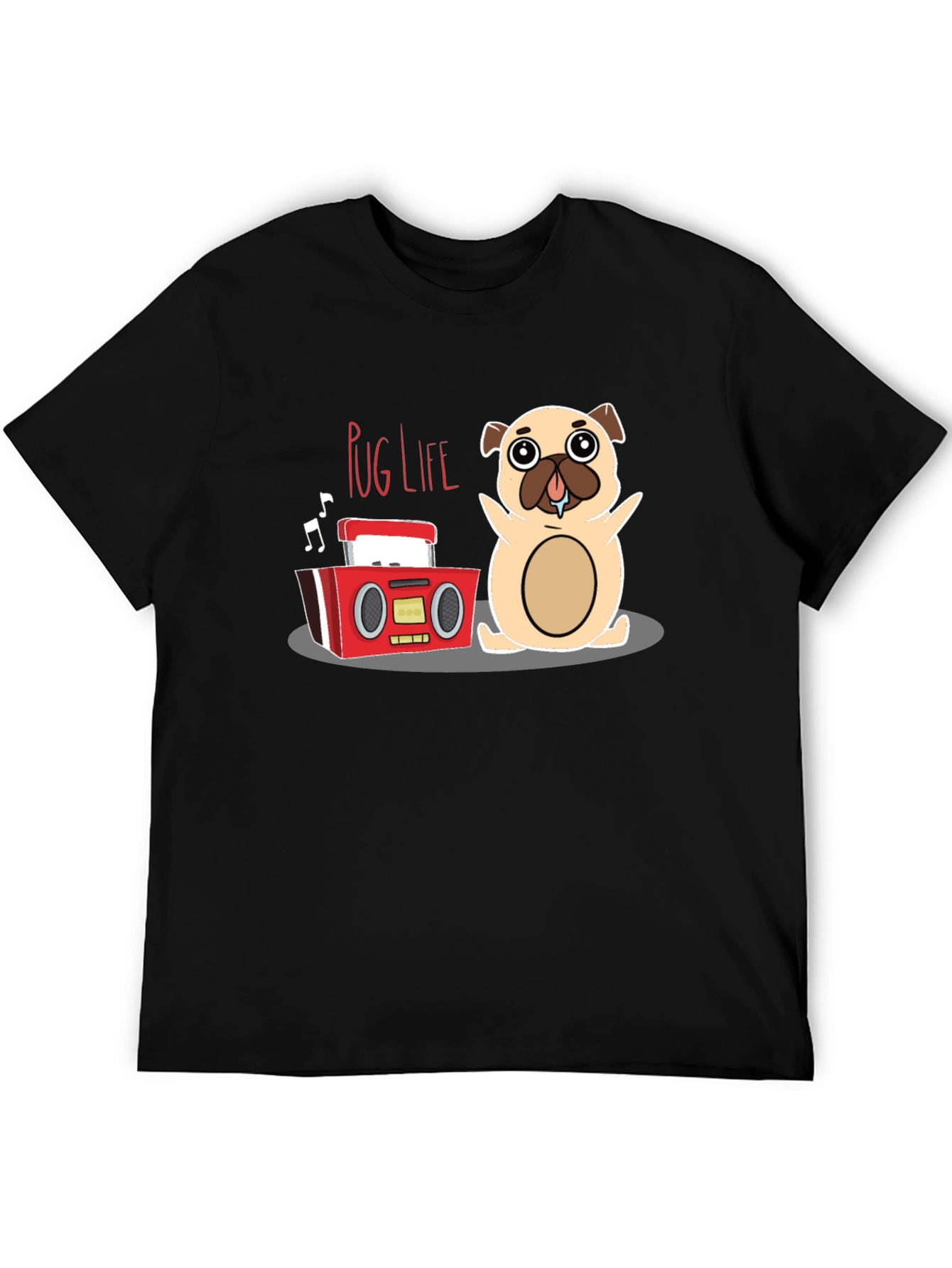 Pug Life Graphic Tee - Cute Cartoon Dog & Boombox Design