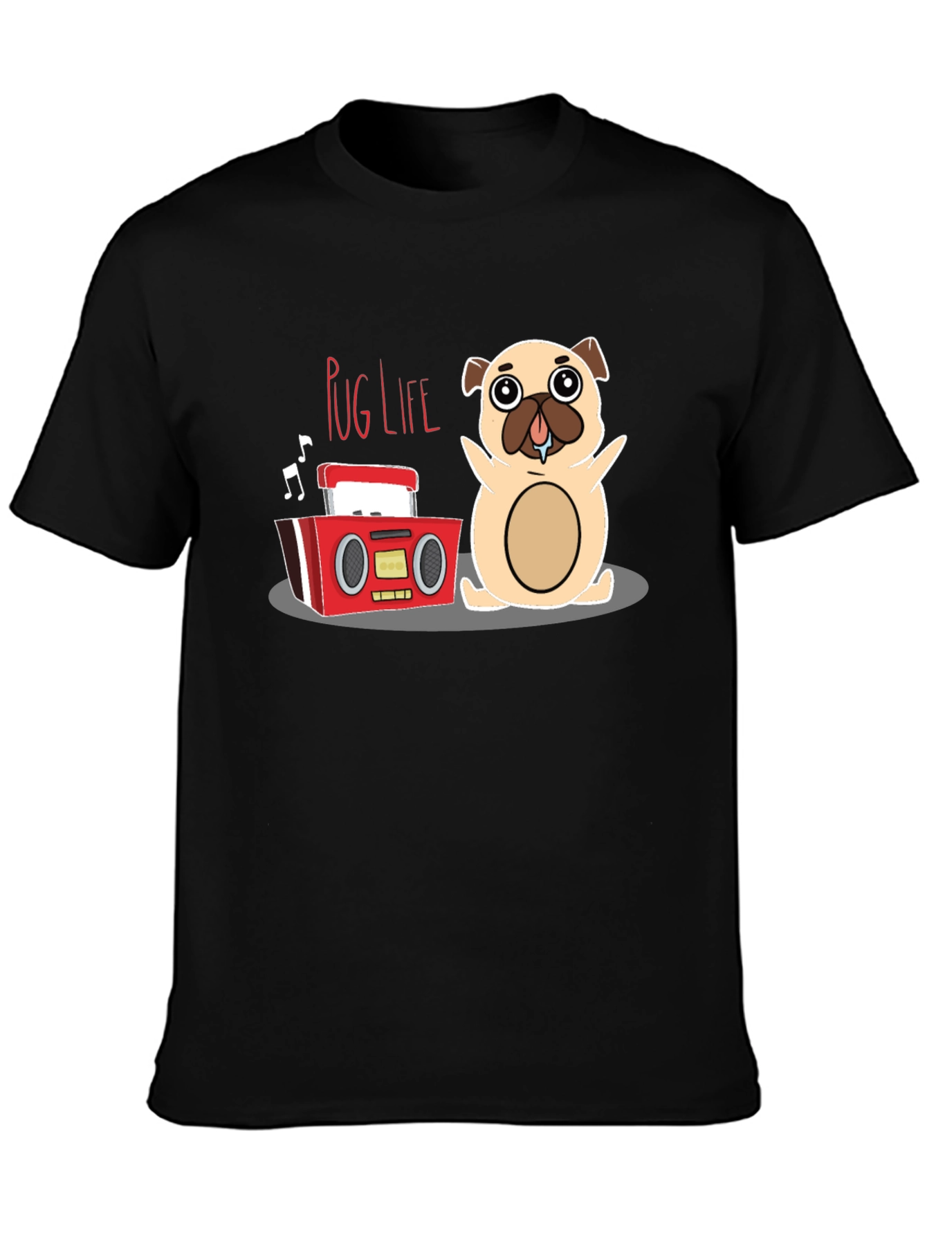 Pug Life Graphic Tee - Cute Cartoon Dog & Boombox Design