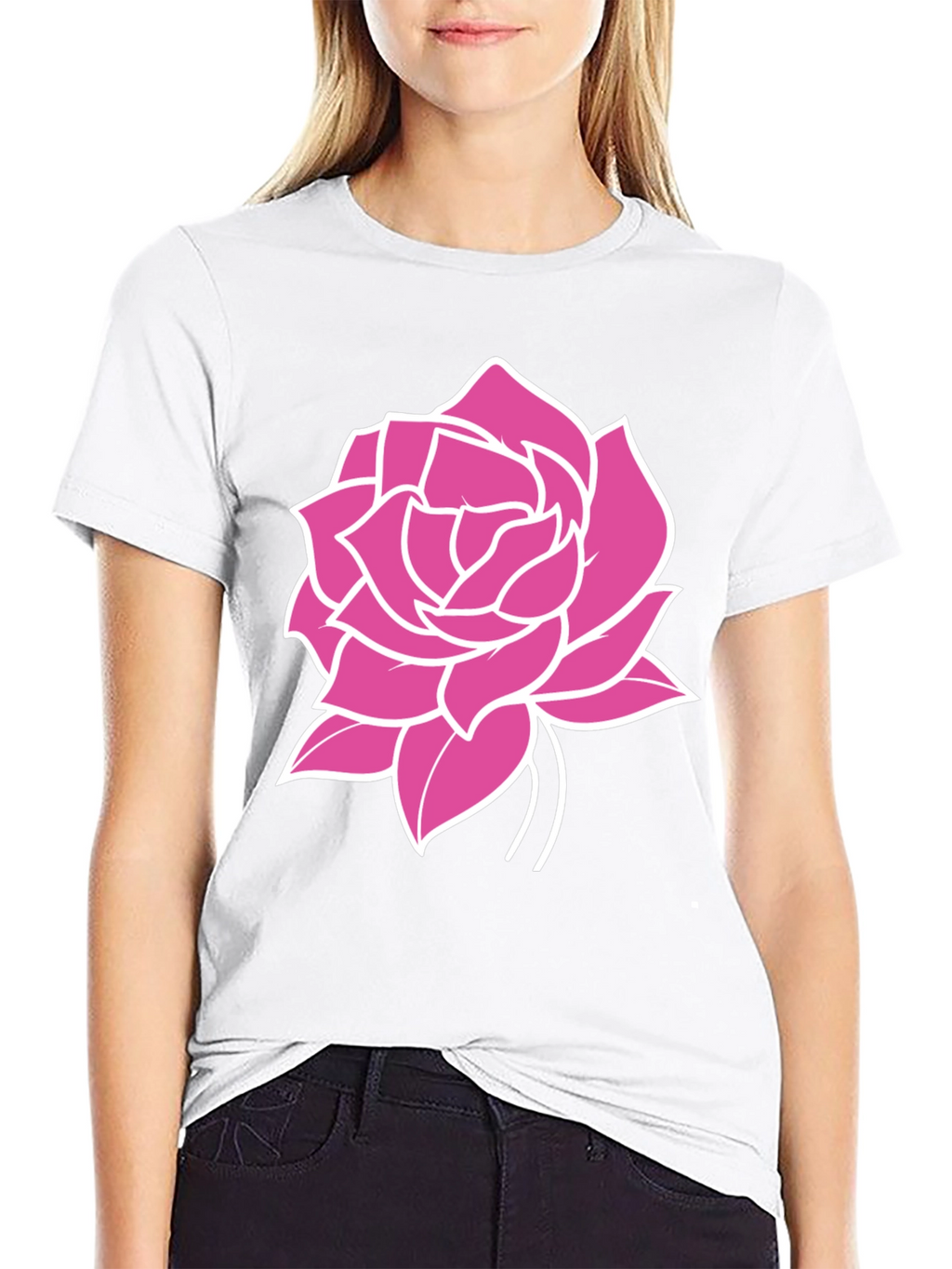 Black T-Shirt with Pink Rose Graphic