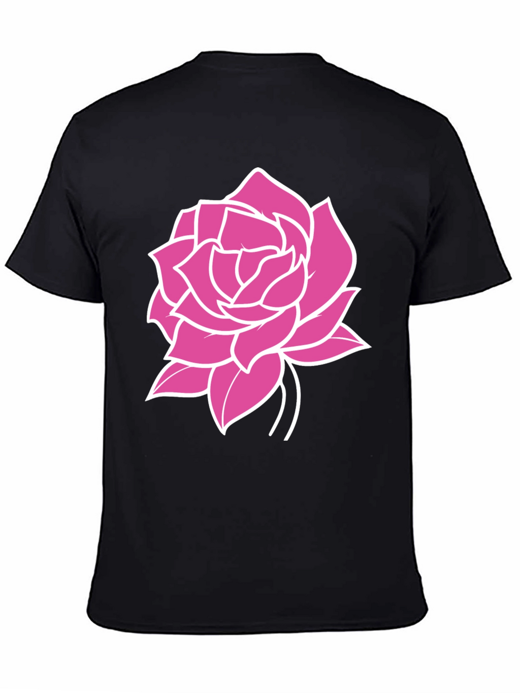 Black T-Shirt with Pink Rose Graphic