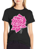 Black T-Shirt with Pink Rose Graphic