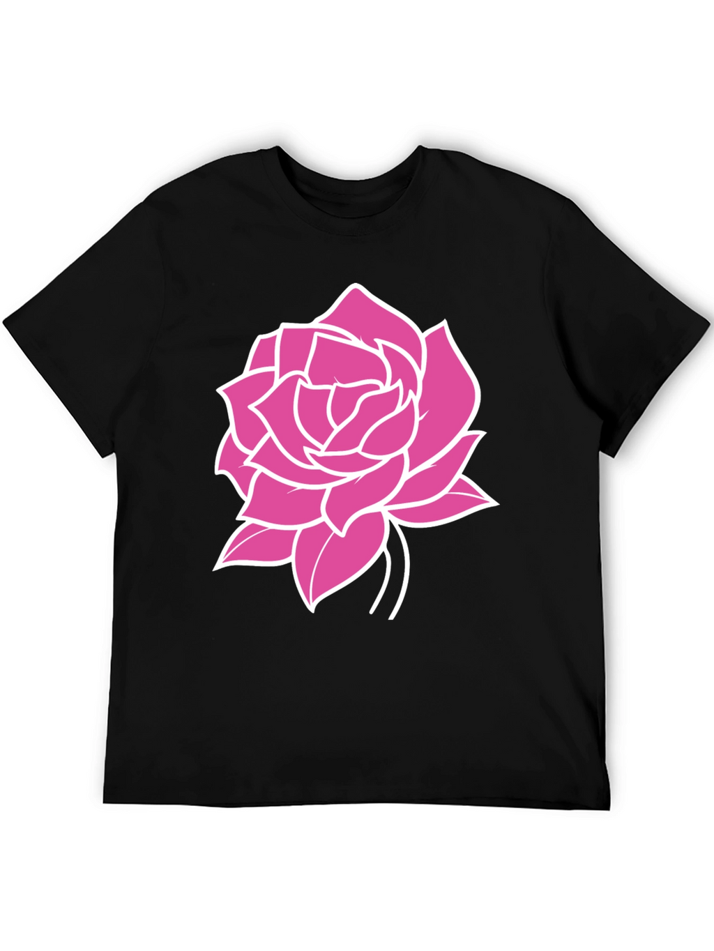 Black T-Shirt with Pink Rose Graphic