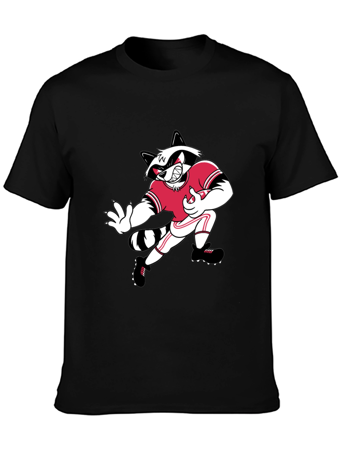 Cartoon Raccoon Football Player Black T-Shirt