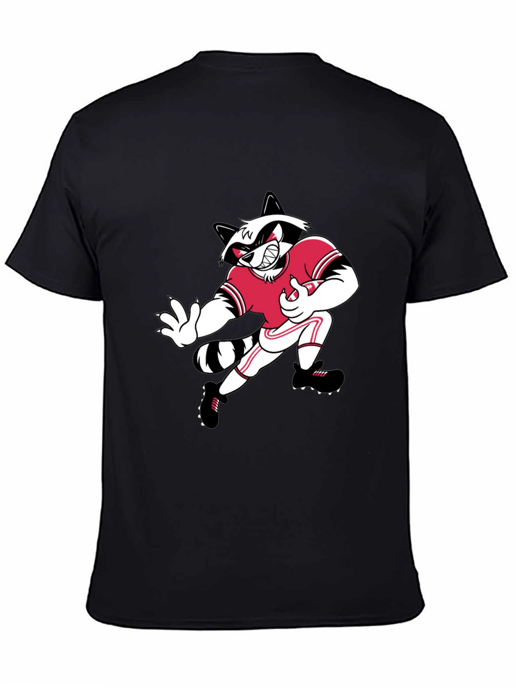 Cartoon Raccoon Football Player Black T-Shirt