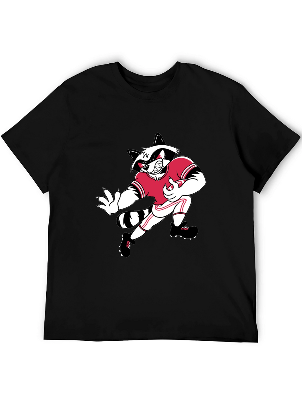 Cartoon Raccoon Football Player Black T-Shirt
