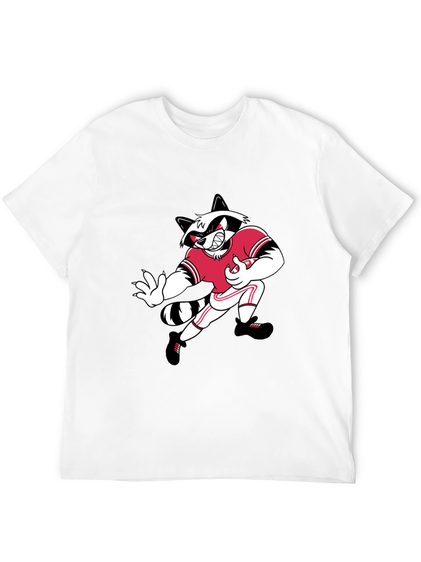 Cartoon Raccoon Football Player Black T-Shirt