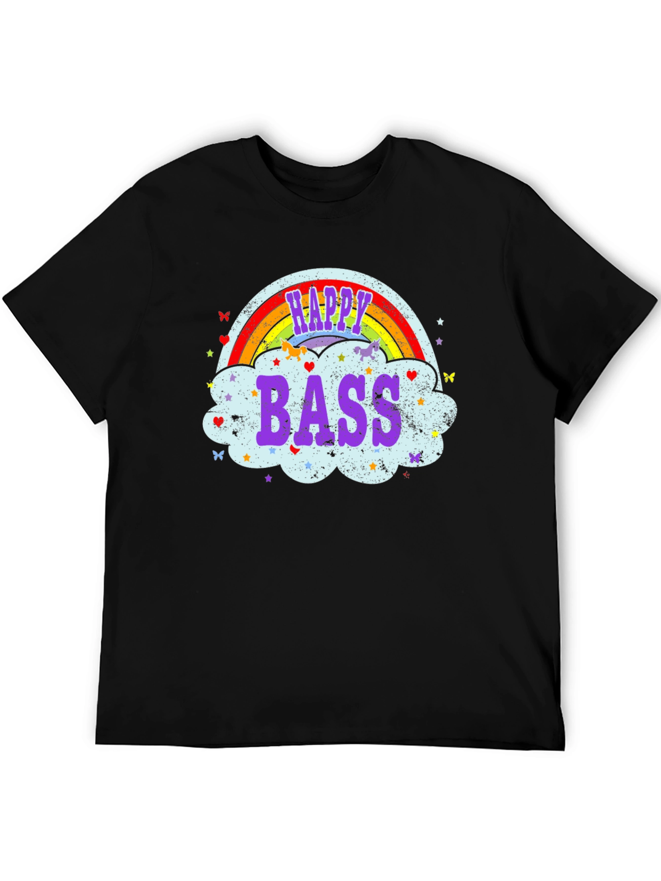 Happy Bass T-Shirt Rainbow Cloud Design
