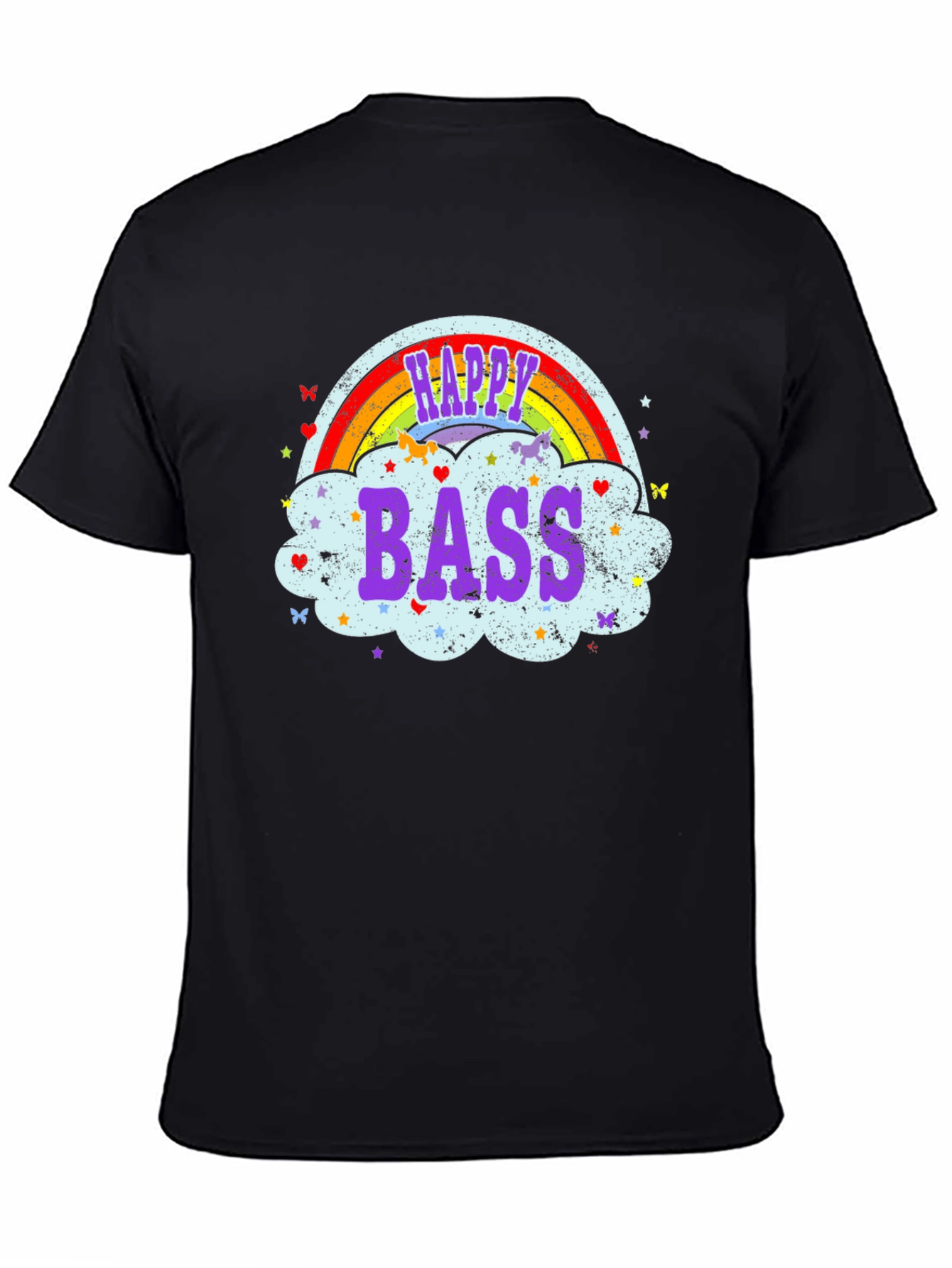 Happy Bass T-Shirt Rainbow Cloud Design