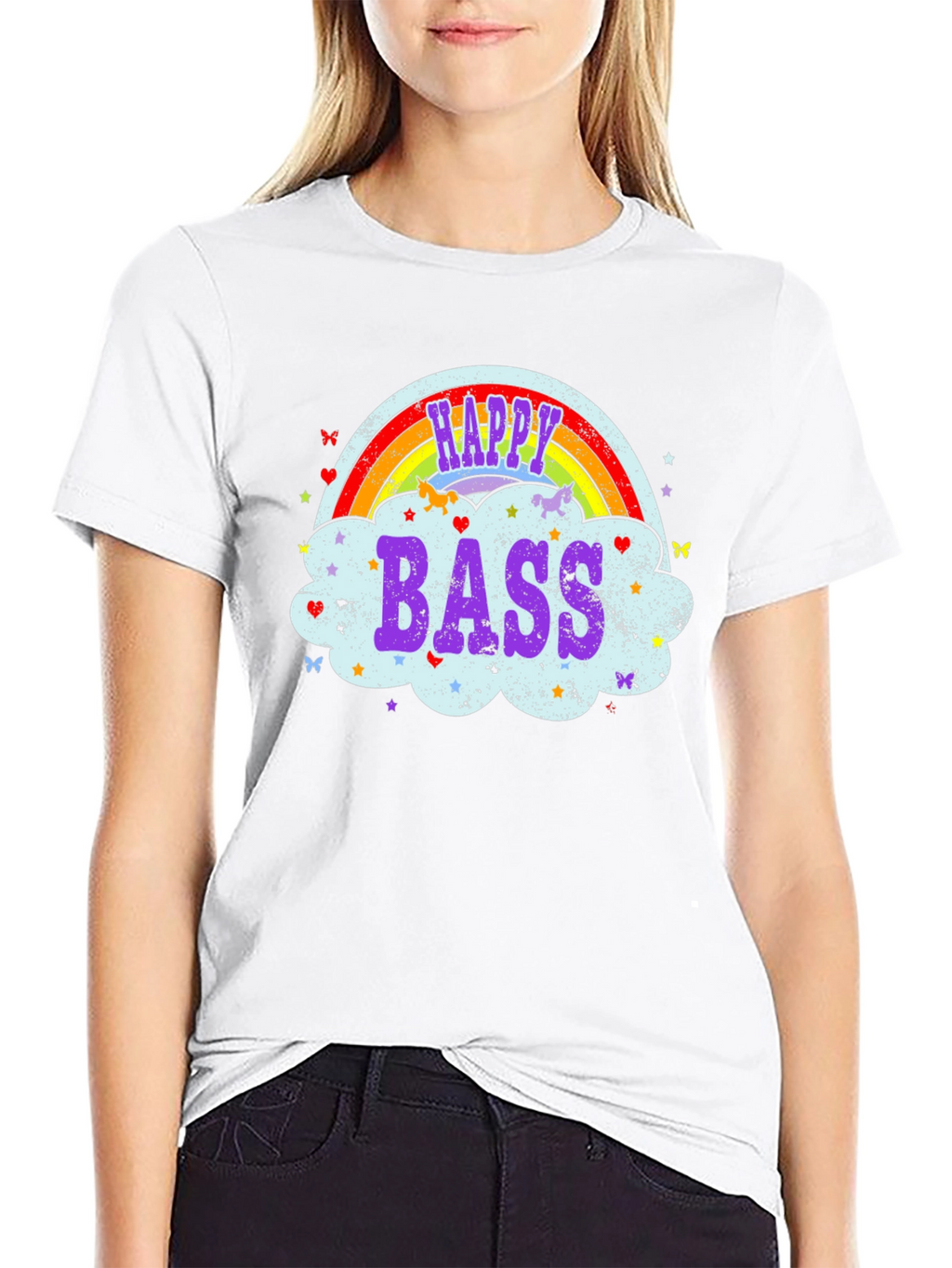 Happy Bass T-Shirt Rainbow Cloud Design