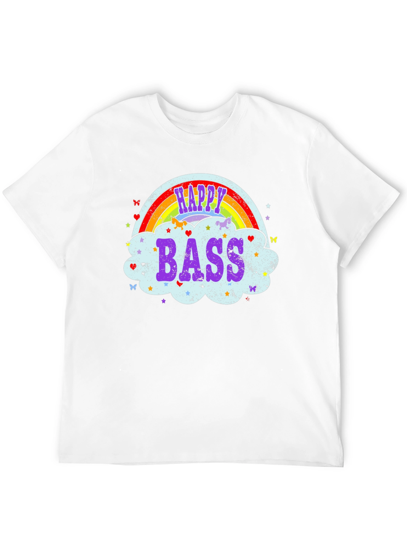 Happy Bass T-Shirt Rainbow Cloud Design