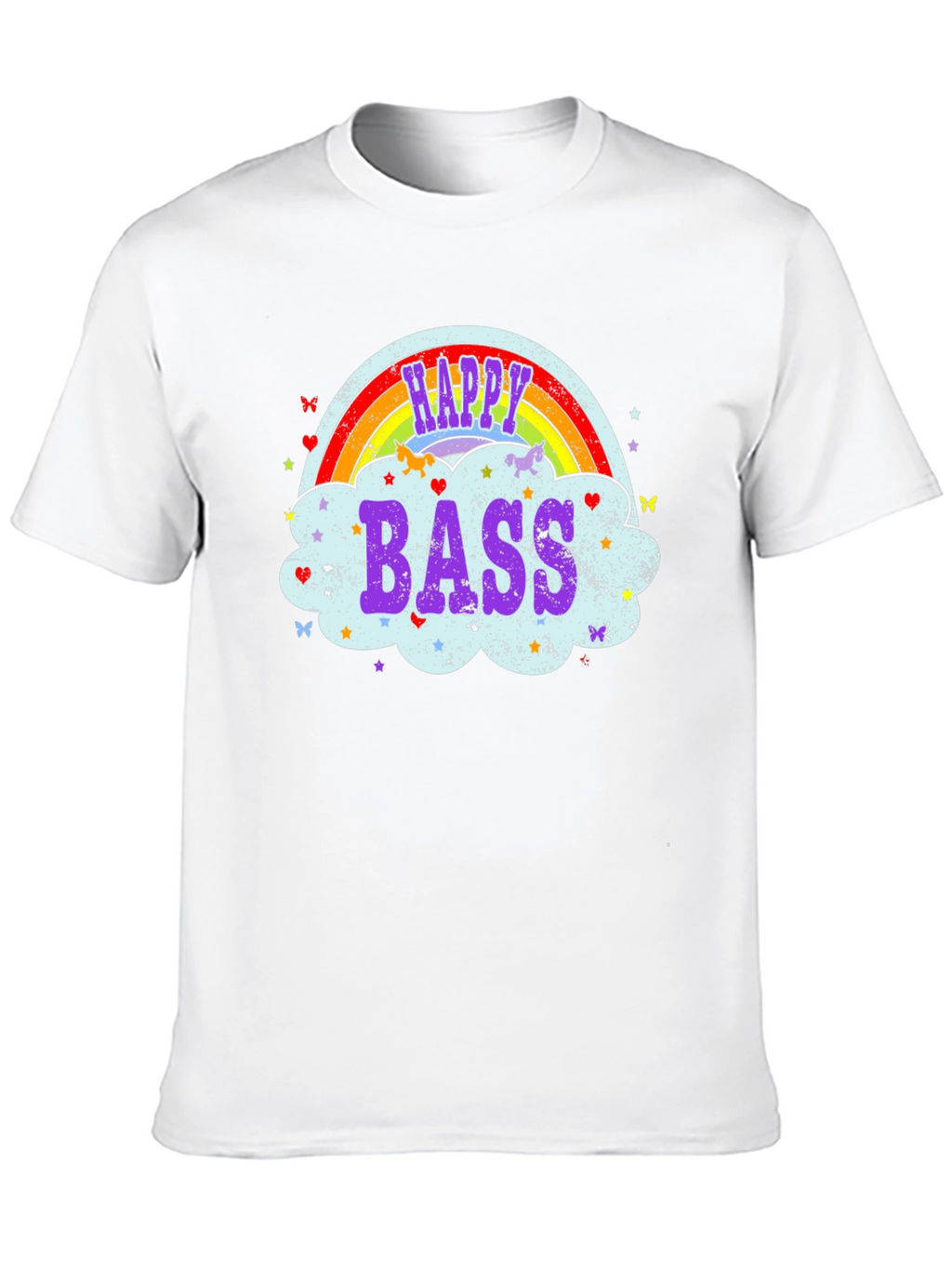 Happy Bass T-Shirt Rainbow Cloud Design
