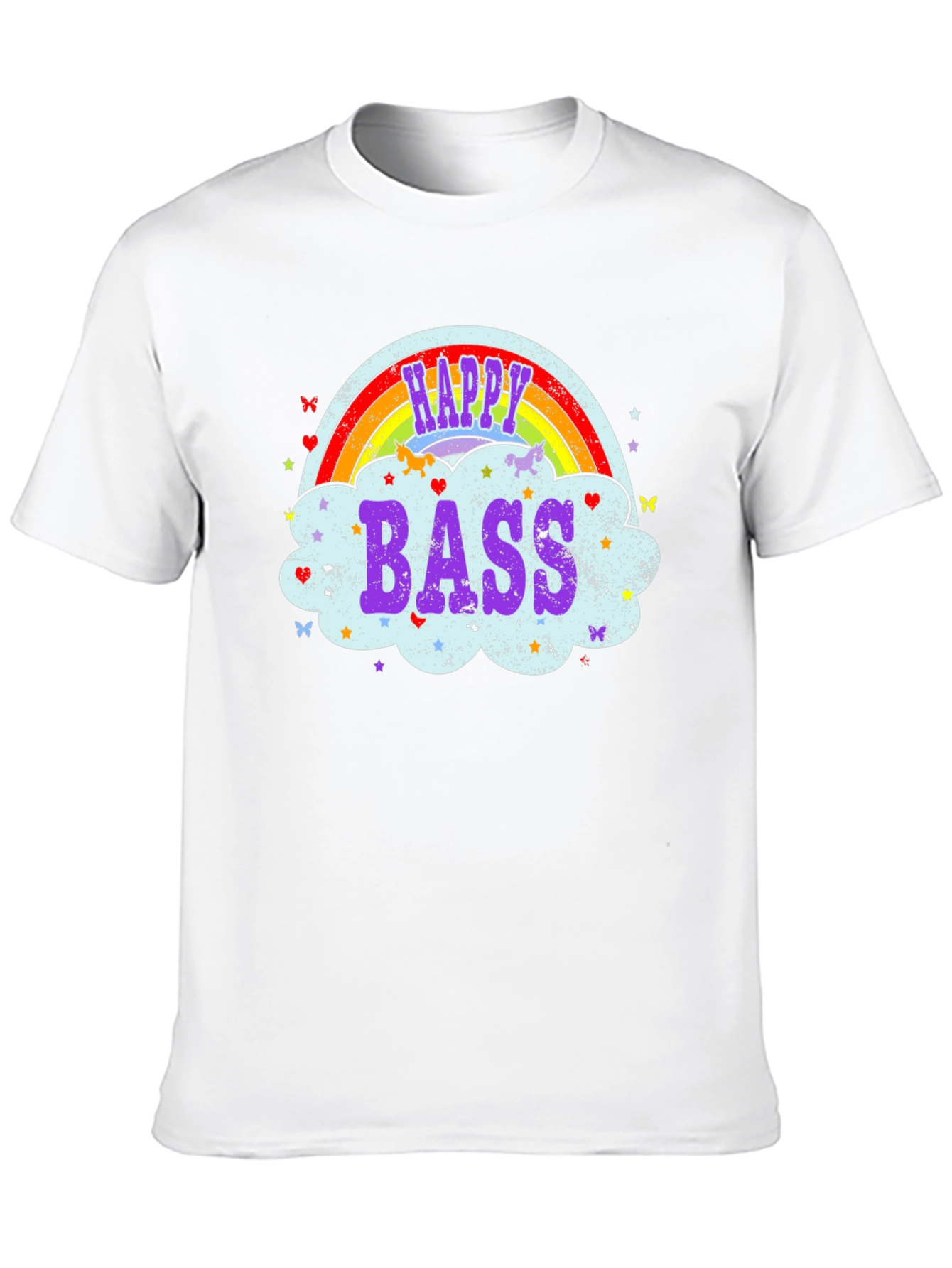 Happy Bass T-Shirt Rainbow Cloud Design