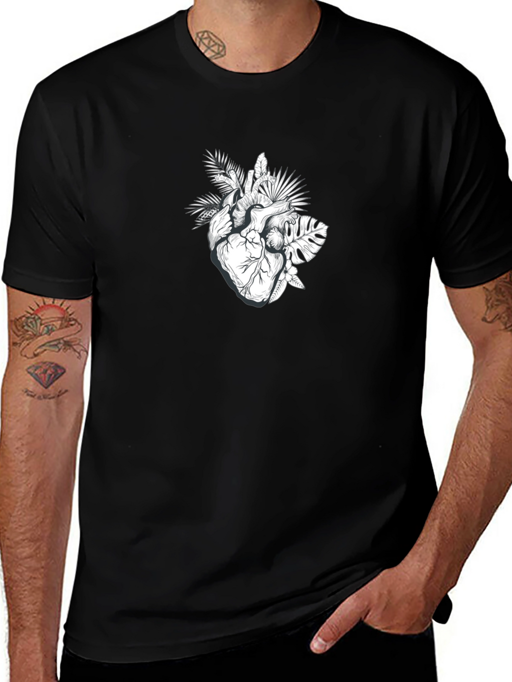 Botanical Heart Graphic Tee - Black