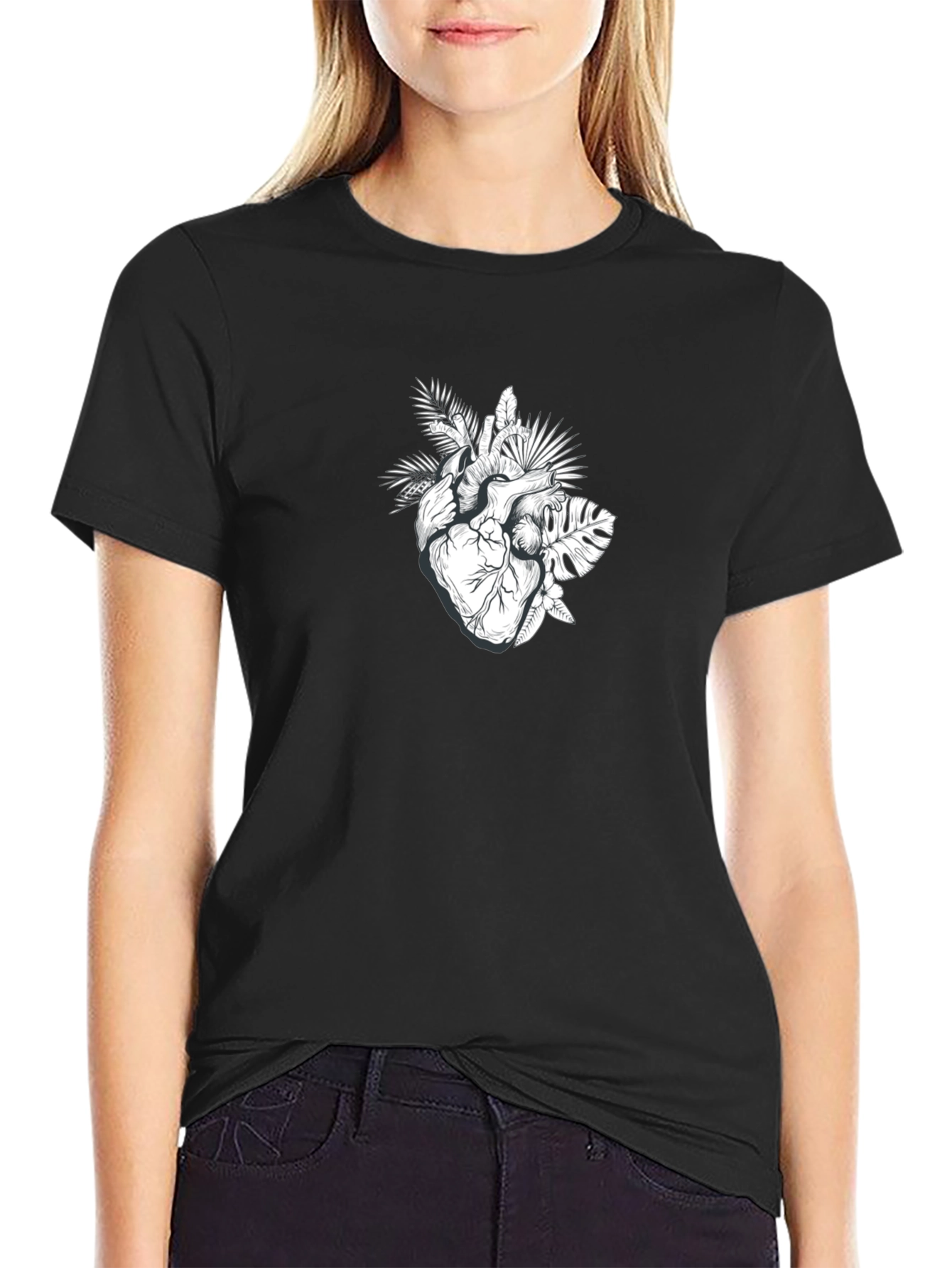 Botanical Heart Graphic Tee - Black
