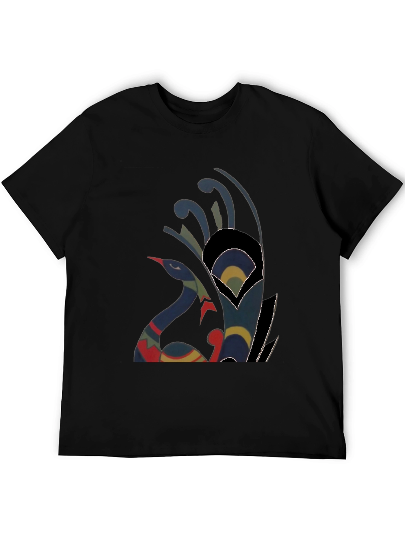 Abstract Peacock Graphic Tee - Casual Black T-Shirt