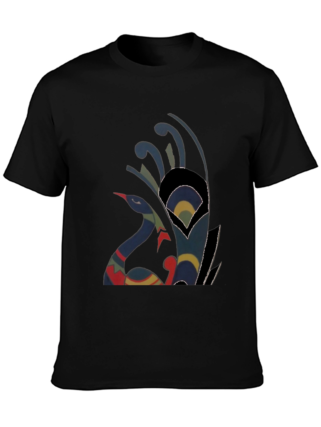 Abstract Peacock Graphic Tee - Casual Black T-Shirt