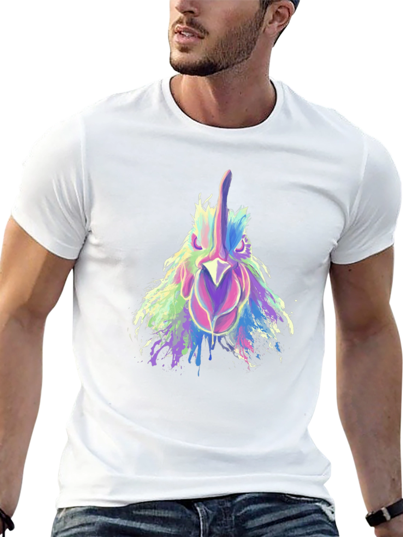 Abstract Rooster Graphic Print Black T-Shirt