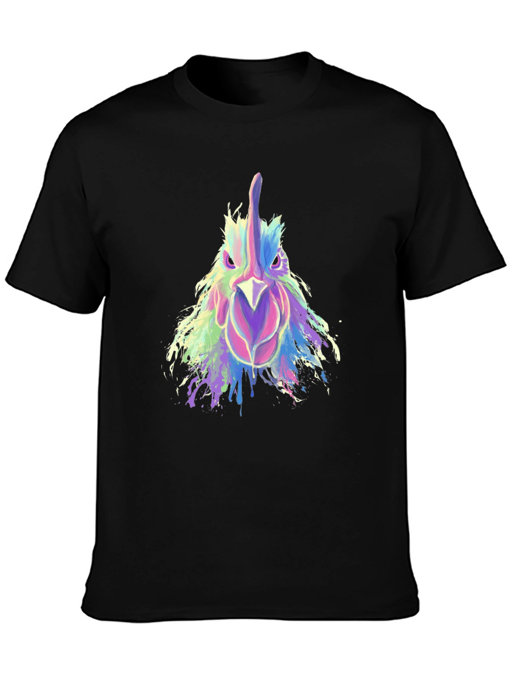 Abstract Rooster Graphic Print Black T-Shirt