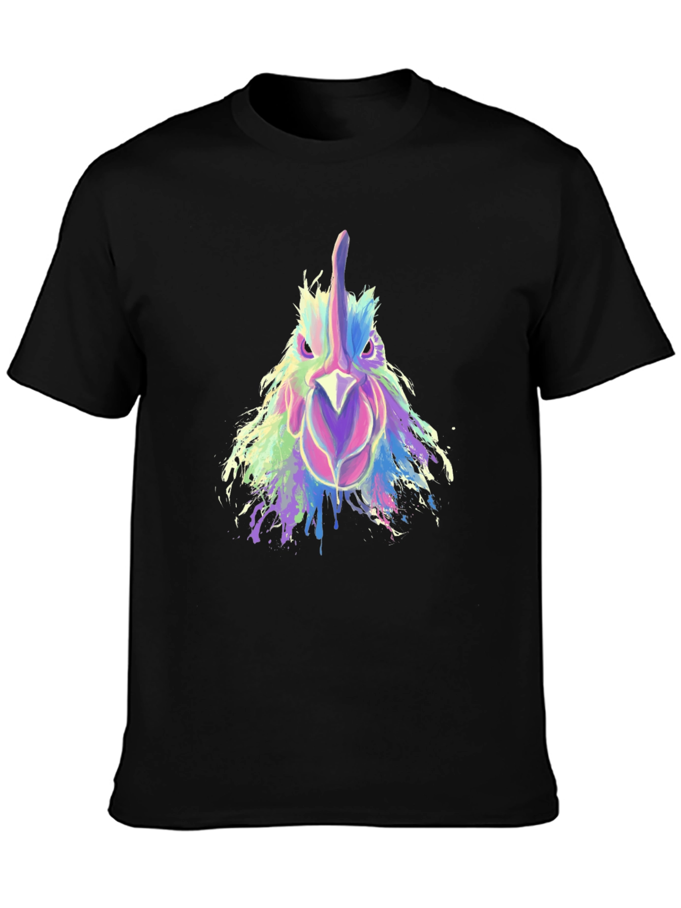 Abstract Rooster Graphic Print Black T-Shirt