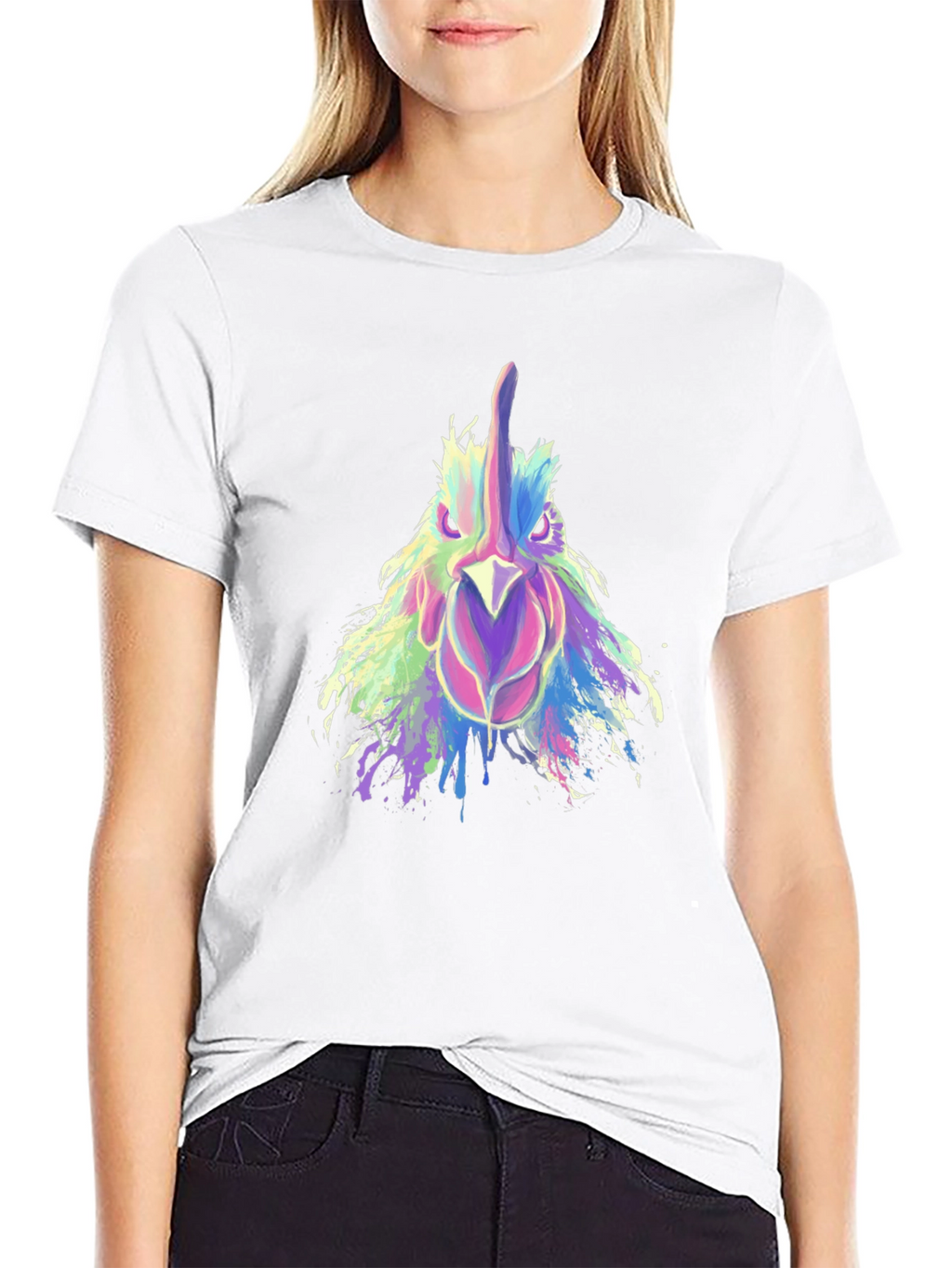 Abstract Rooster Graphic Print Black T-Shirt