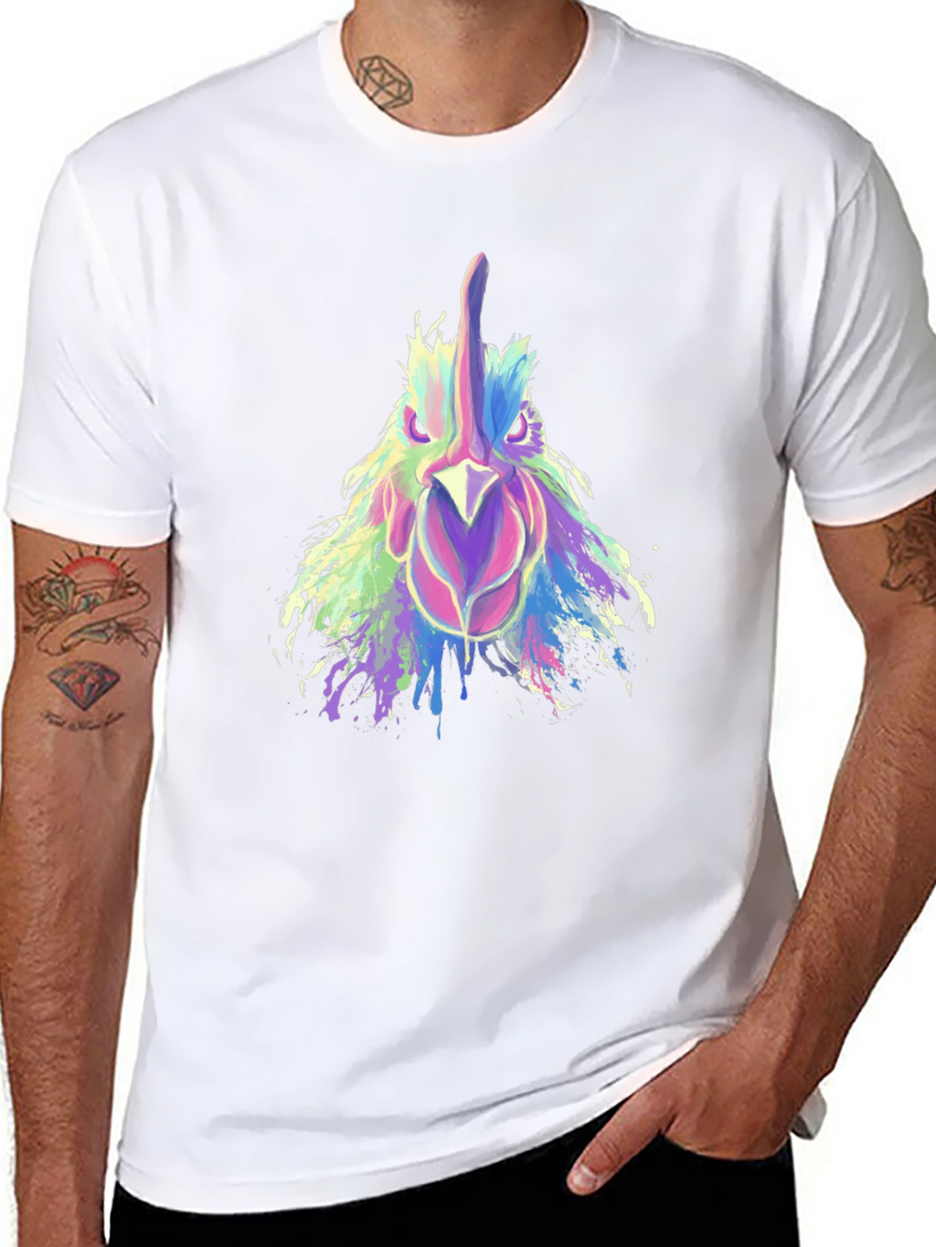 Abstract Rooster Graphic Print Black T-Shirt