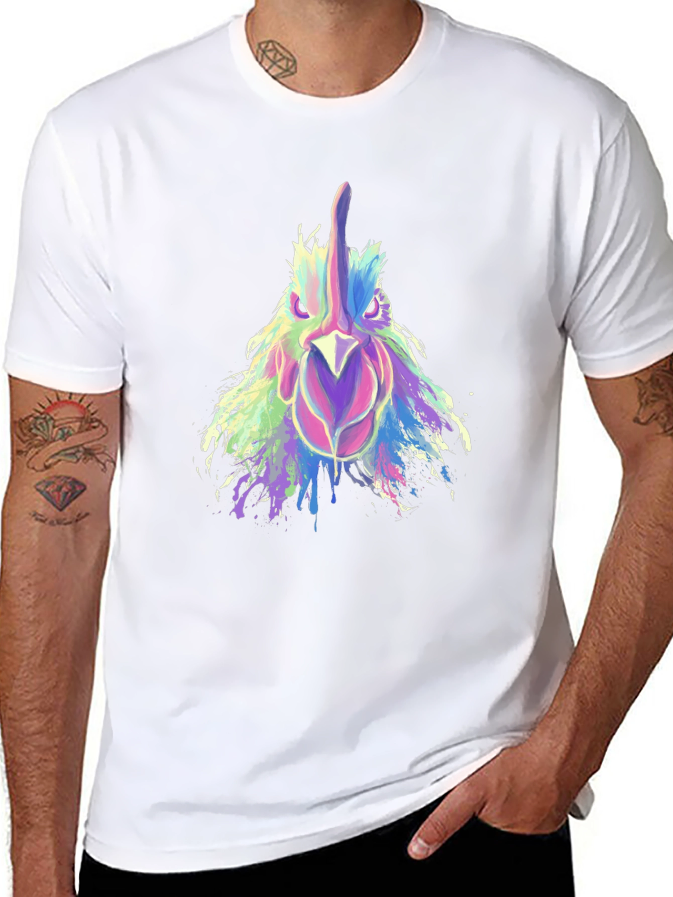 Abstract Rooster Graphic Print Black T-Shirt