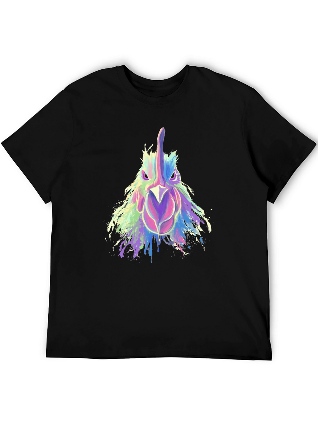 Abstract Rooster Graphic Print Black T-Shirt
