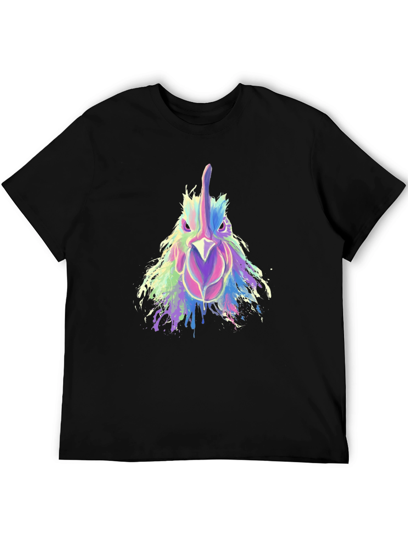 Abstract Rooster Graphic Print Black T-Shirt