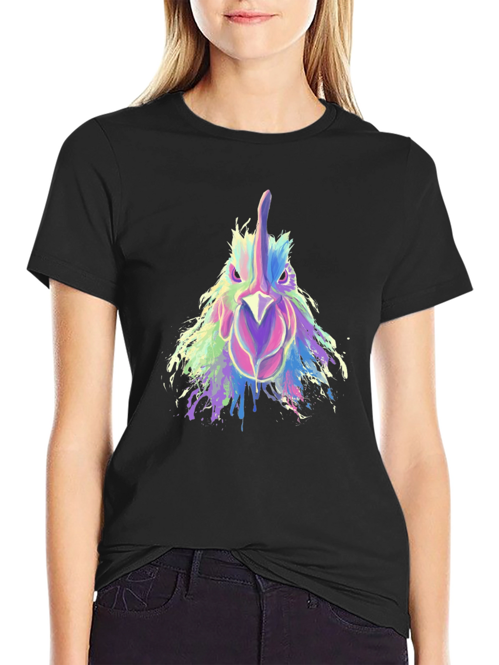 Abstract Rooster Graphic Print Black T-Shirt