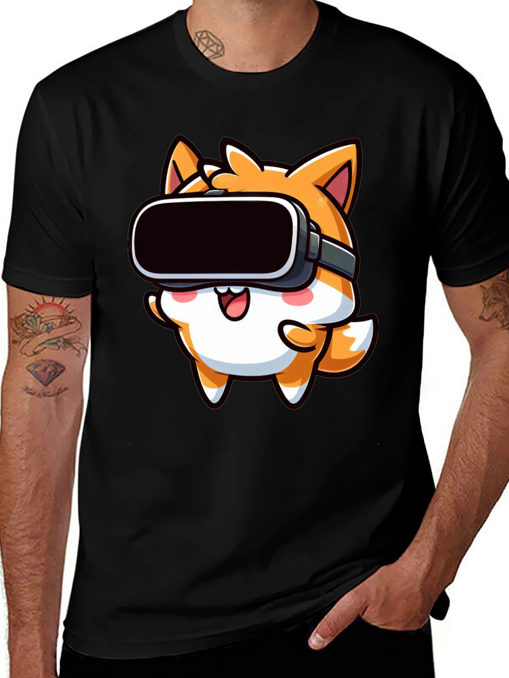 VR Fox Black T-Shirt - Cute Gamer Tee