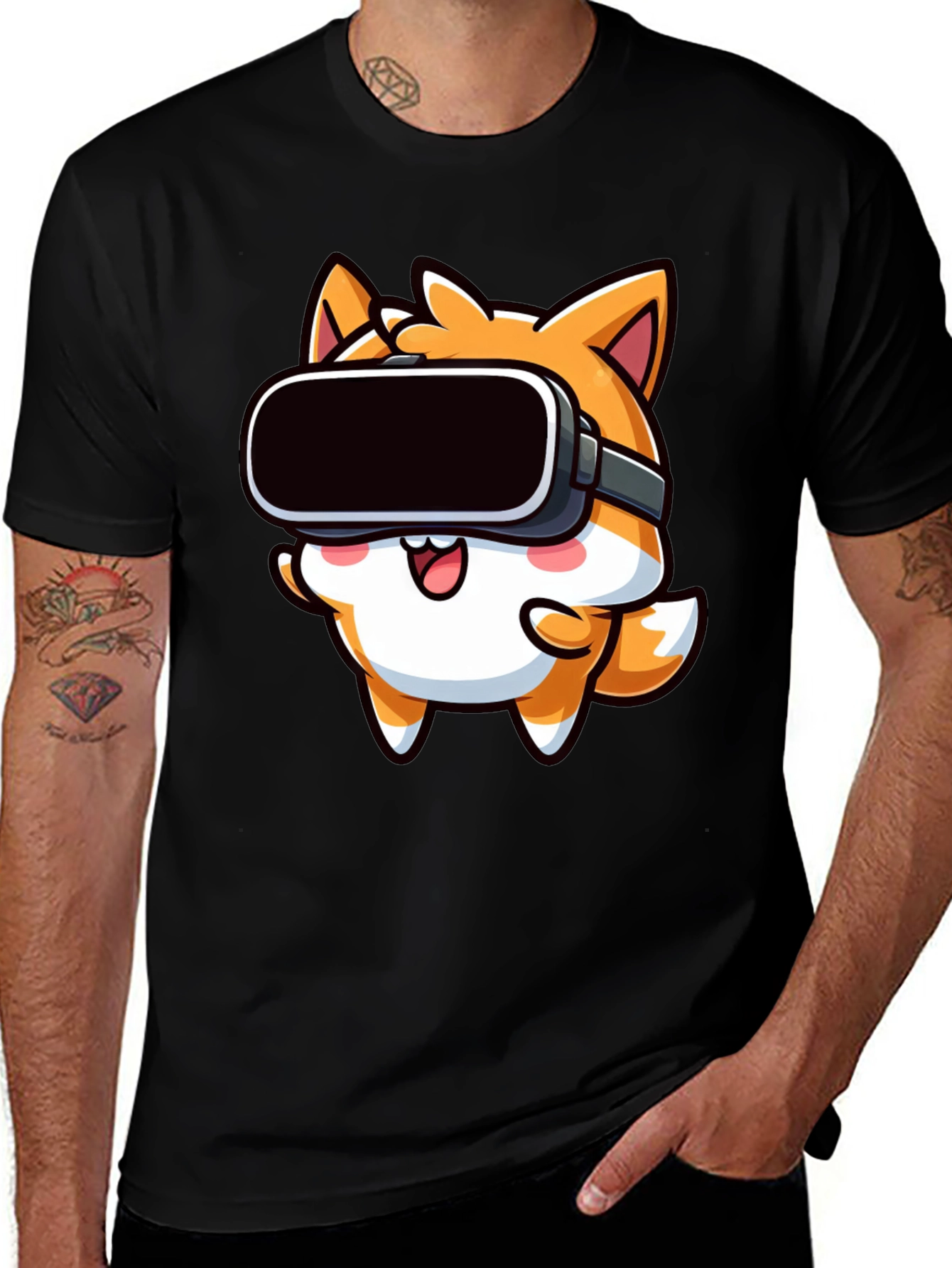 VR Fox Black T-Shirt - Cute Gamer Tee