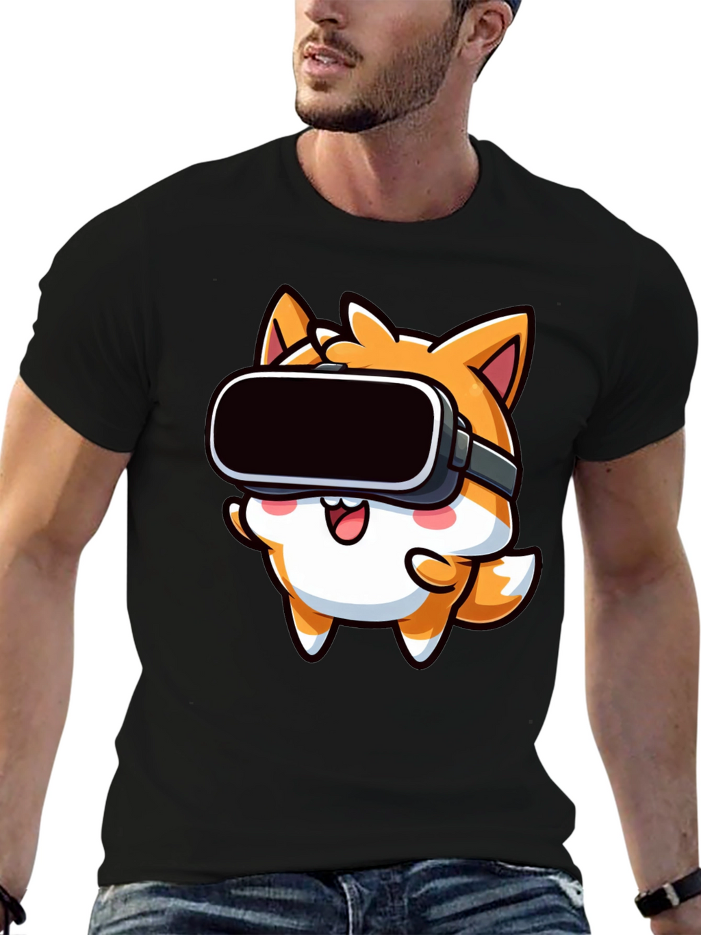 VR Fox Black T-Shirt - Cute Gamer Tee