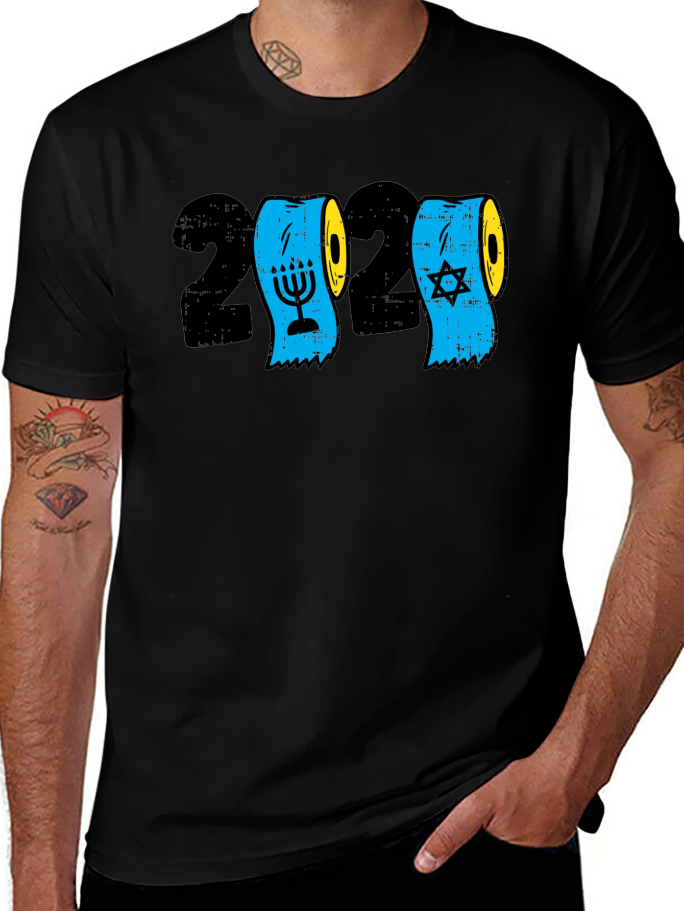2020 Toilet Paper Hanukkah Star of David Mens Black T-Shirt