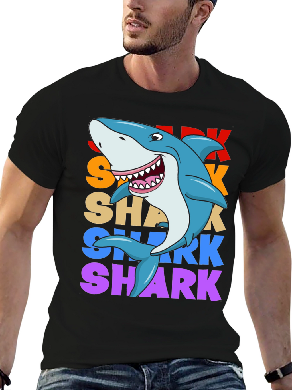 Shark Graphic Print T-Shirt - Black