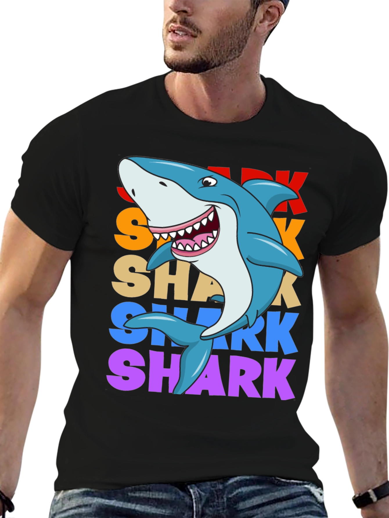 Shark Graphic Print T-Shirt - Black