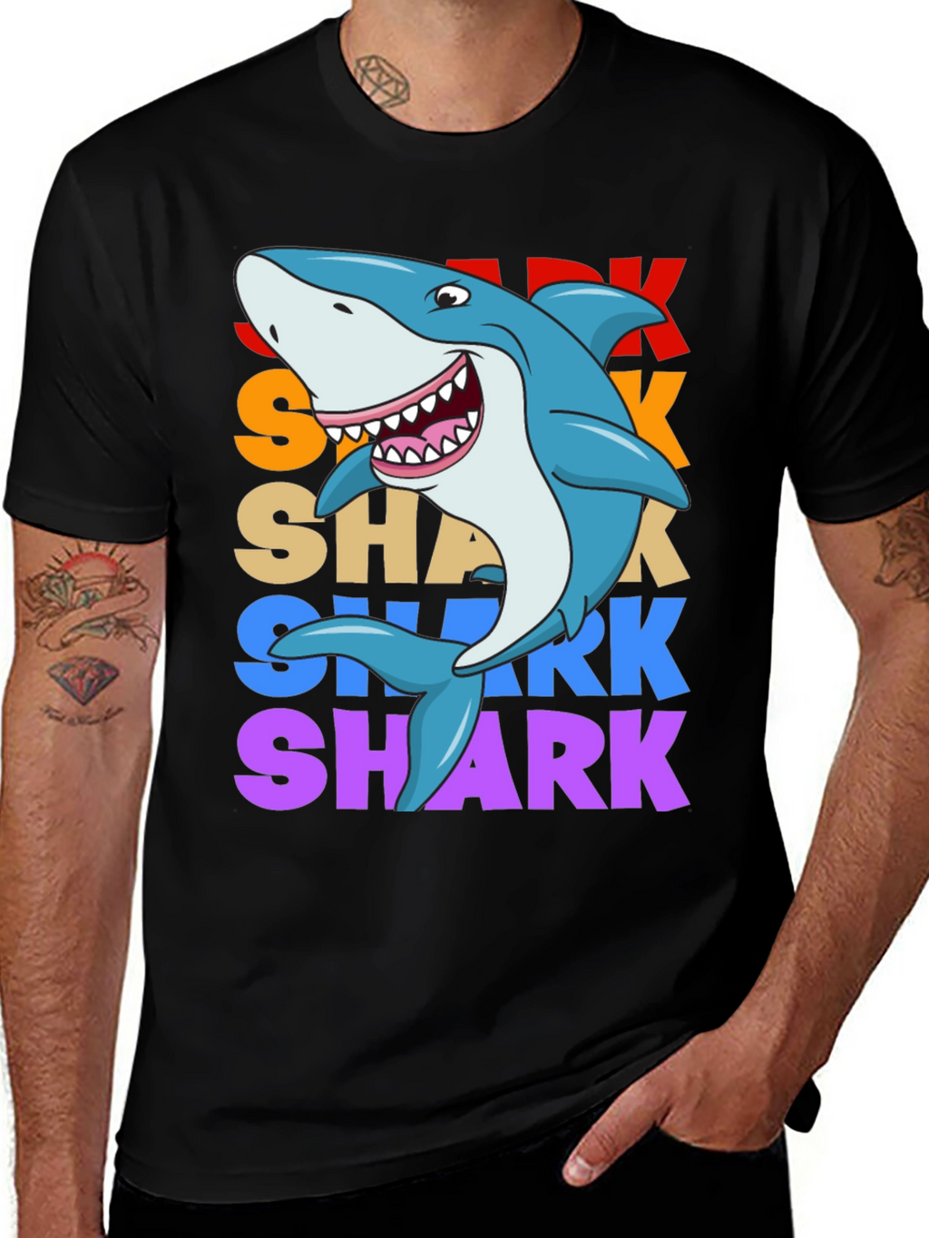 Shark Graphic Print T-Shirt - Black