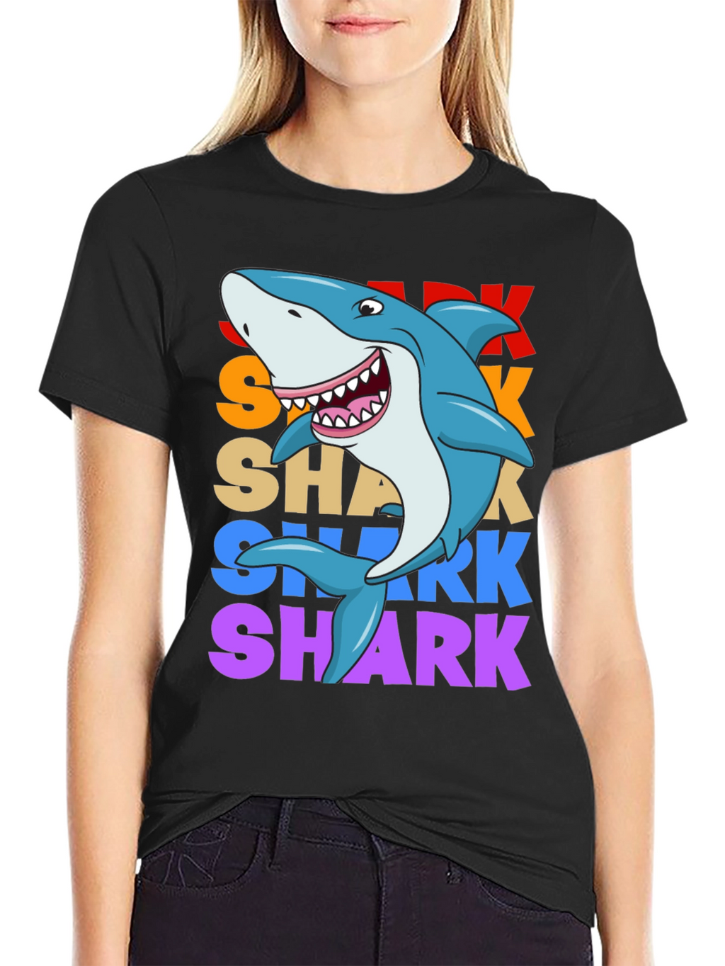 Shark Graphic Print T-Shirt - Black