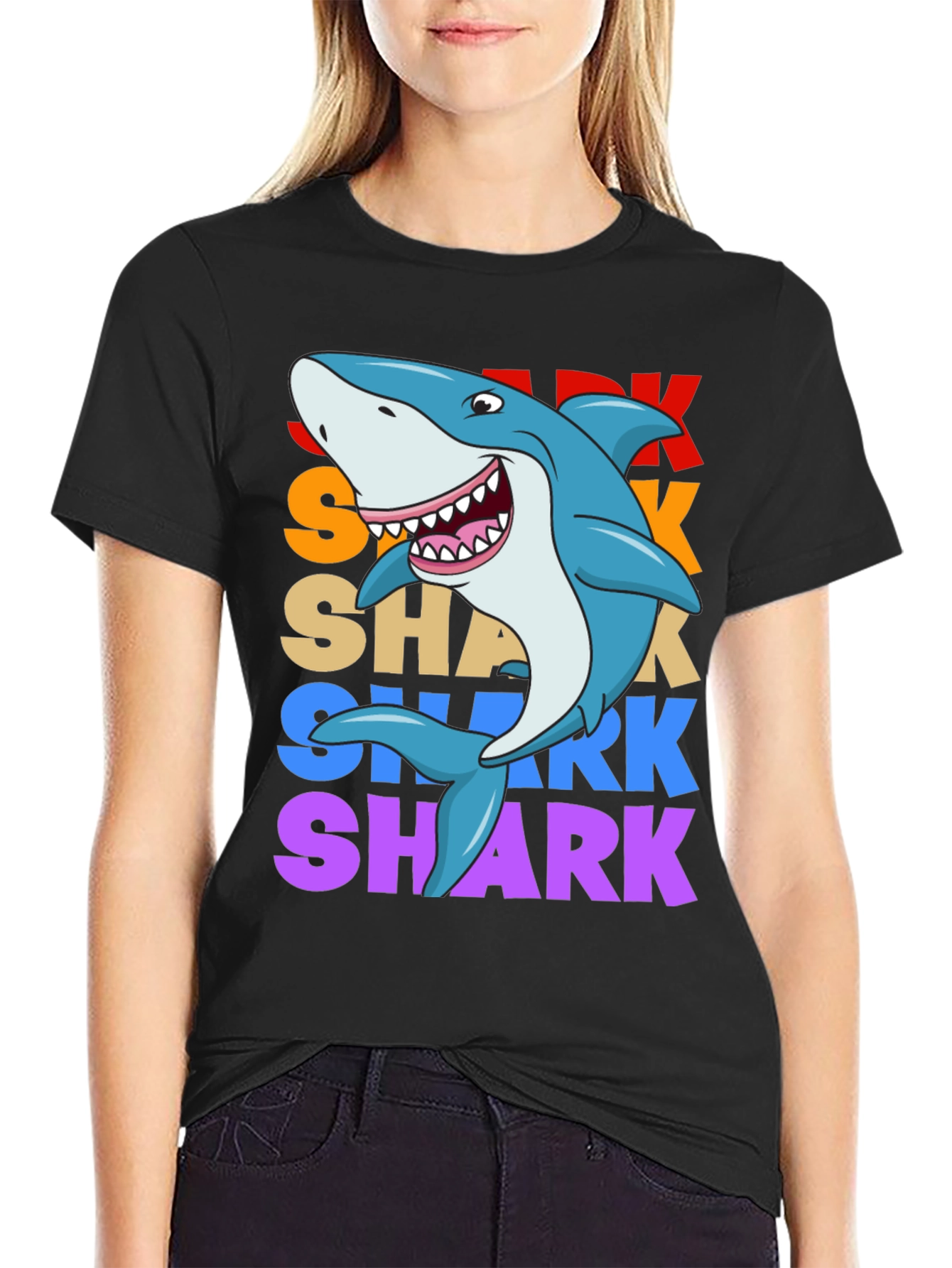 Shark Graphic Print T-Shirt - Black
