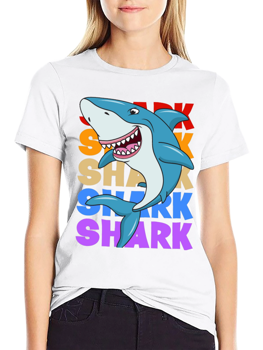 Shark Graphic Print T-Shirt - Black