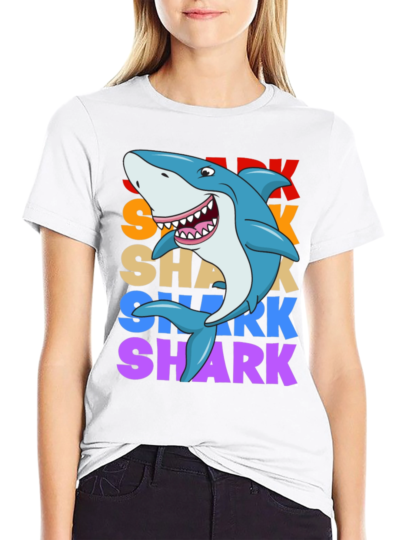 Shark Graphic Print T-Shirt - Black