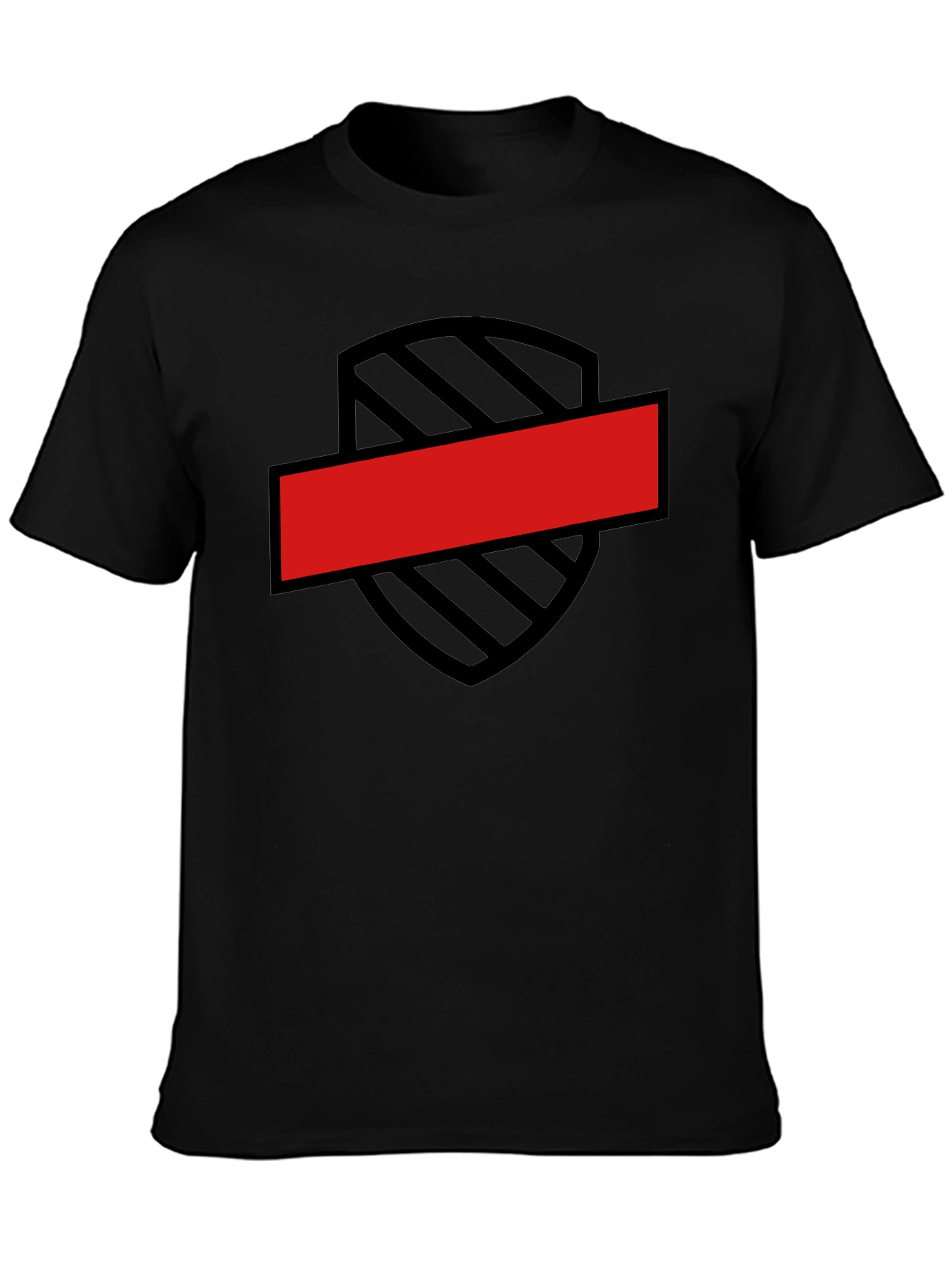 Black T-Shirt with Shield and Red Bar Design