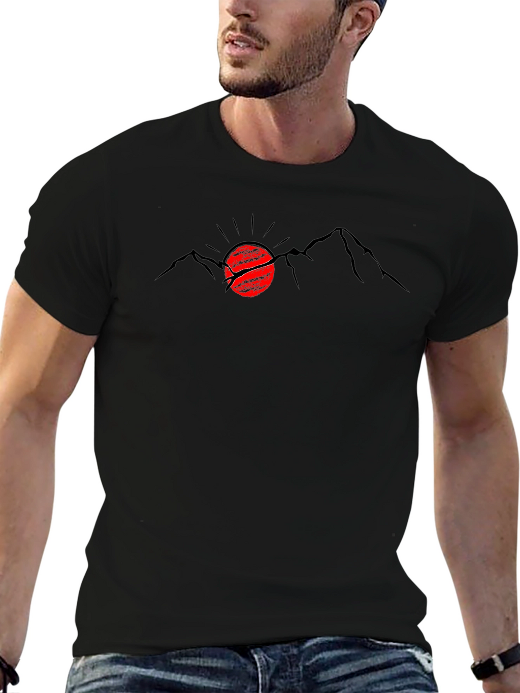 Mountain Sunset Graphic Tee - Black Cotton