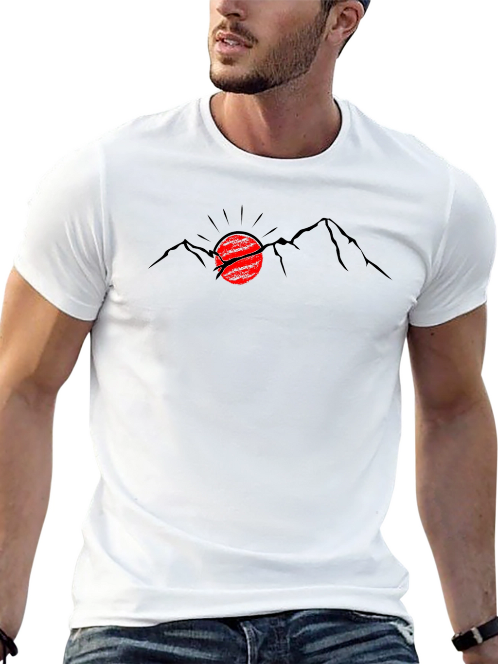 Mountain Sunset Graphic Tee - Black Cotton