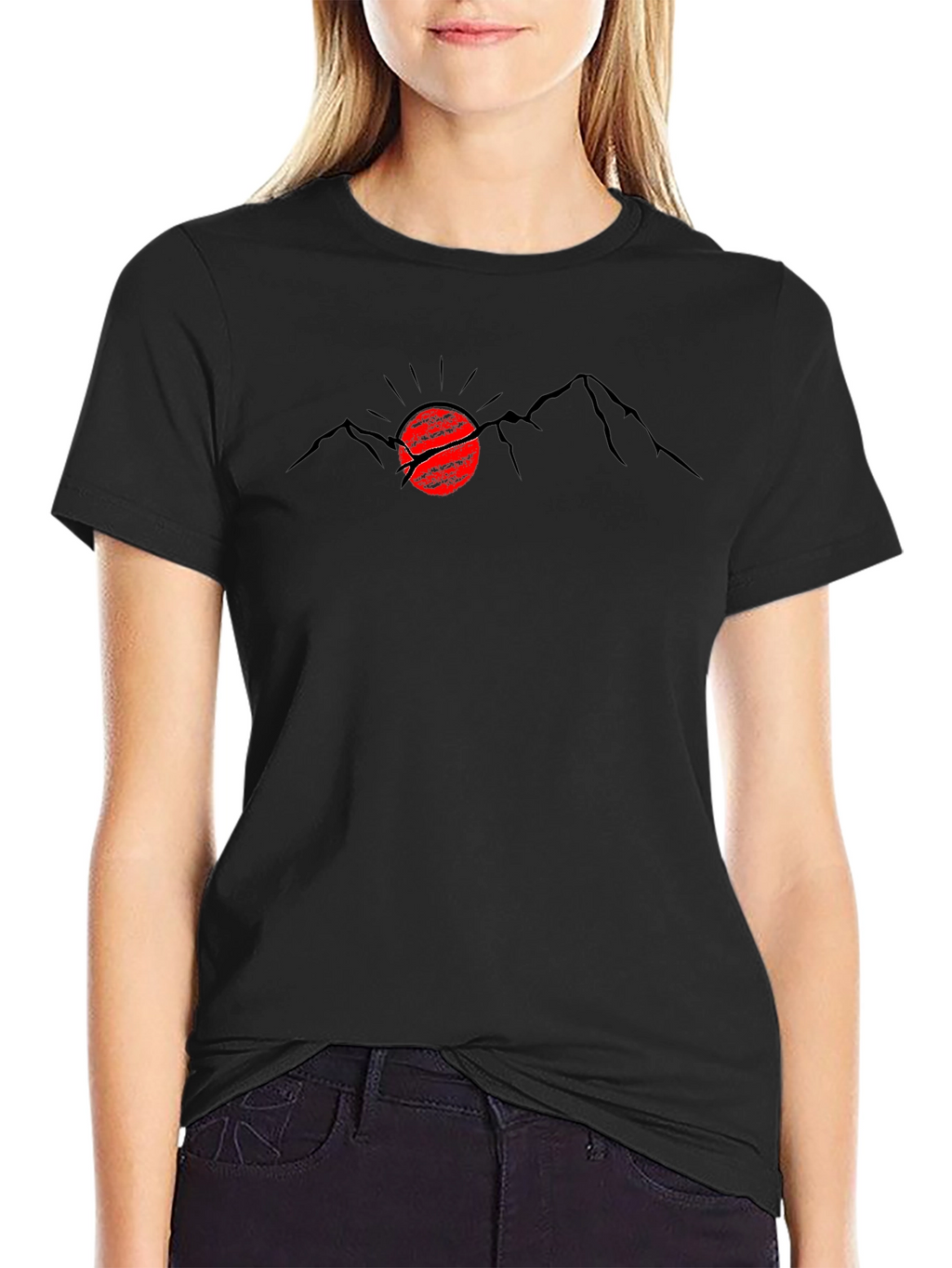 Mountain Sunset Graphic Tee - Black Cotton