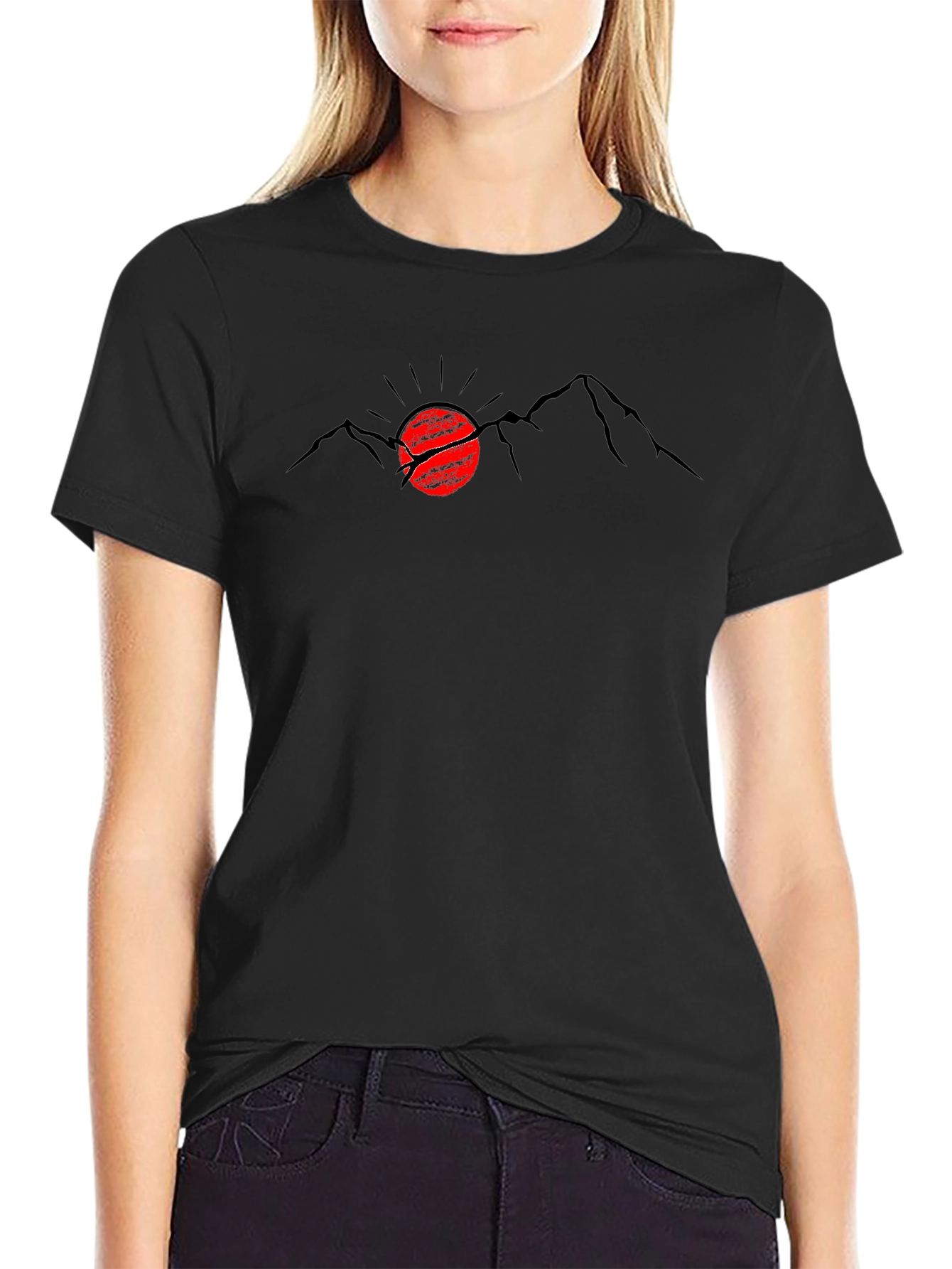 Mountain Sunset Graphic Tee - Black Cotton