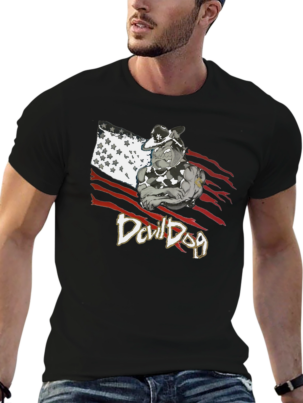 Devil Dog Graphic Tee - Patriotic Bulldog T-Shirt