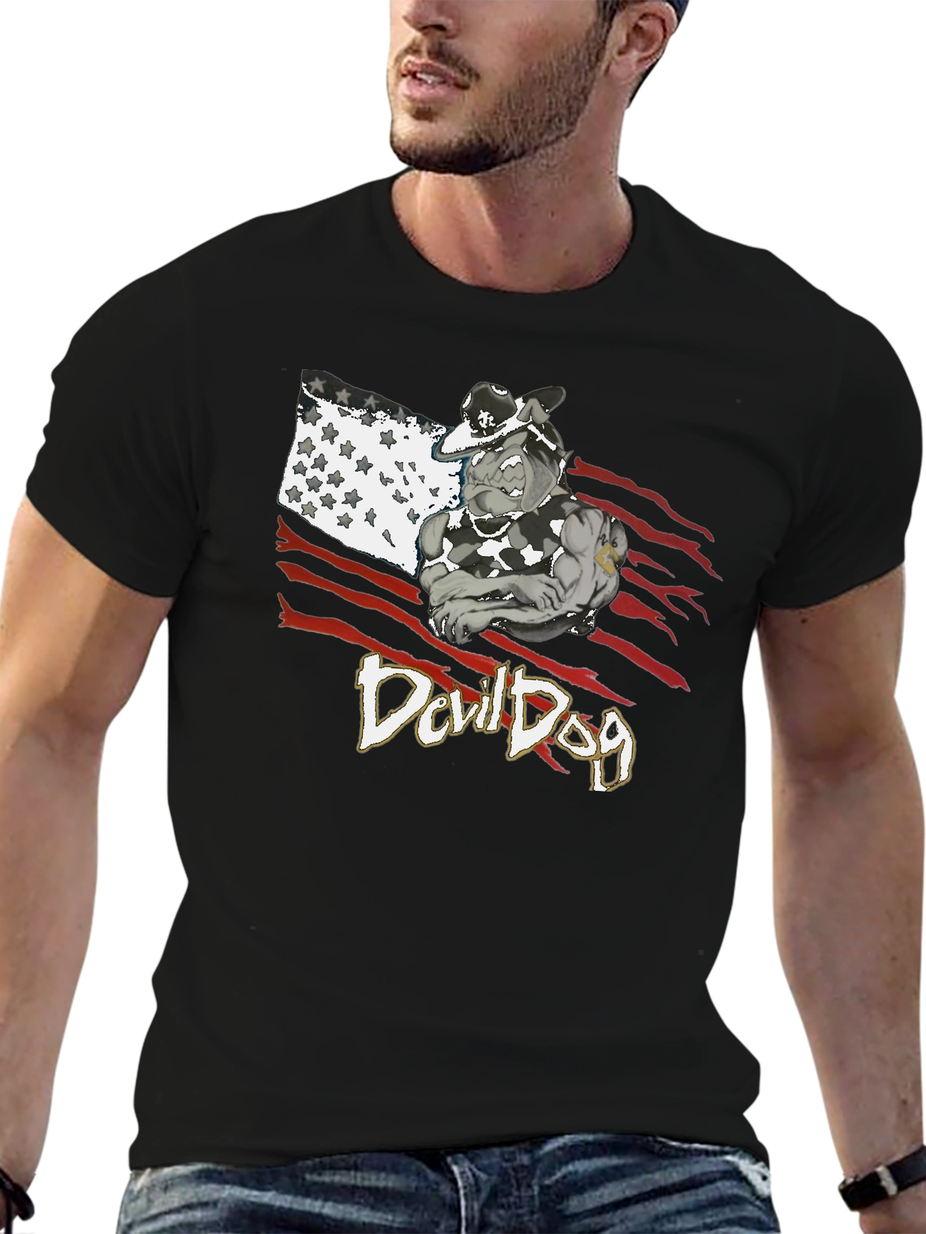 Devil Dog Graphic Tee - Patriotic Bulldog T-Shirt