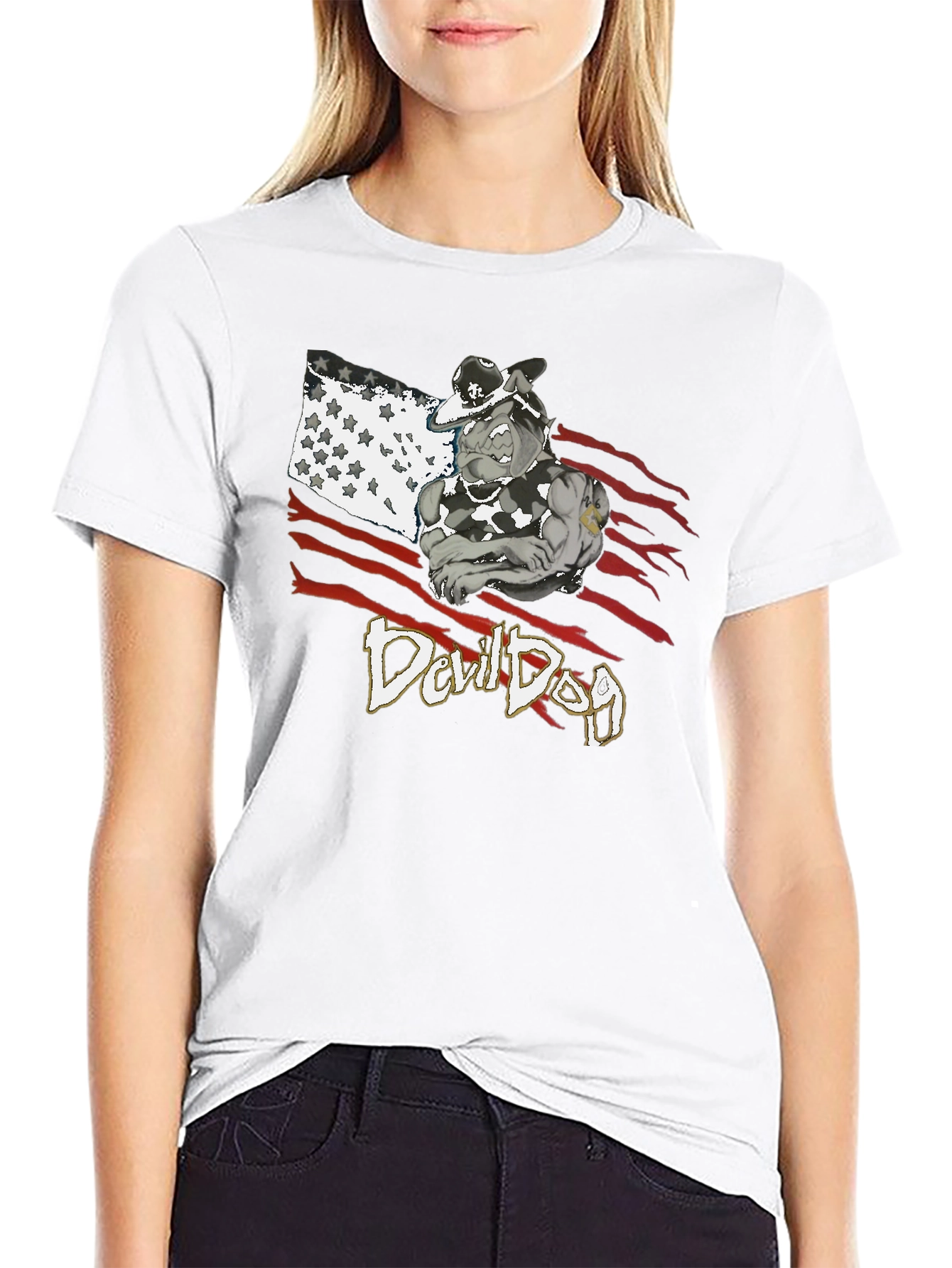 Devil Dog Graphic Tee - Patriotic Bulldog T-Shirt